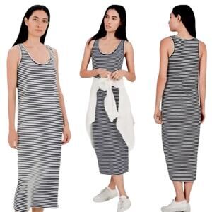 EVERLANE Black & White Striped Sleeveless Maxi Casual Cotton Dress Size Large